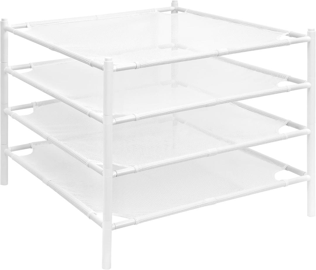 STORAGE MANIAC Sweater Drying Rack, Mesh Clothes Drying Rack, Stackable Laundry Drying Rack, Lay Flat Dryer for Delicates, Portable Dry Rack for Indoor or Outdoor, White