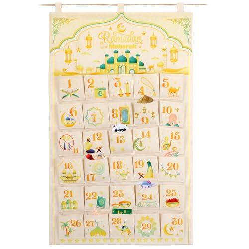 HOWAF Fabric Ramadan Mubarak Advent Calendar (Countdown to Eid), 30 Days Mystery Eid Mubarak Countdown Calendar with 30 Pockets for Eid Mubarak Home Wall Decoration