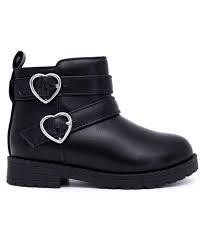 Boots Girls Ankle Shoes Size 9 Heart Buckles School Zipper Black Faux Leather