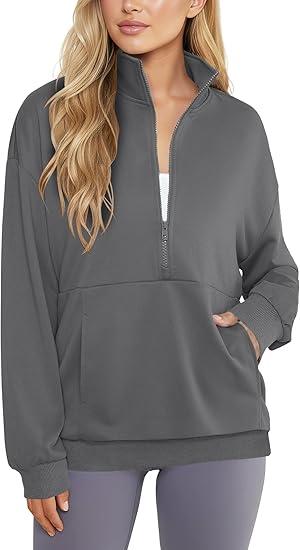 LYANER Women's Hoodies Side Slit Long Sleeve Thumb Hole Casual Loose Sweatshirts M