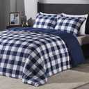 Downluxe Lightweight Plaid Comforter Set (King) with 2 Pillow Shams - 3-Piece Set - Blue/White Plaid - Down Alternative Reversible Comforter