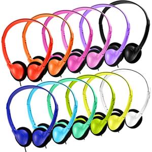 Kids Headphones Bulk 20 Pack Multi Colored On-Ear Corded Headphones with 3.5mm Jack for School Classroom Libraries Students Adult, Individually Bagged (12 Colors)
