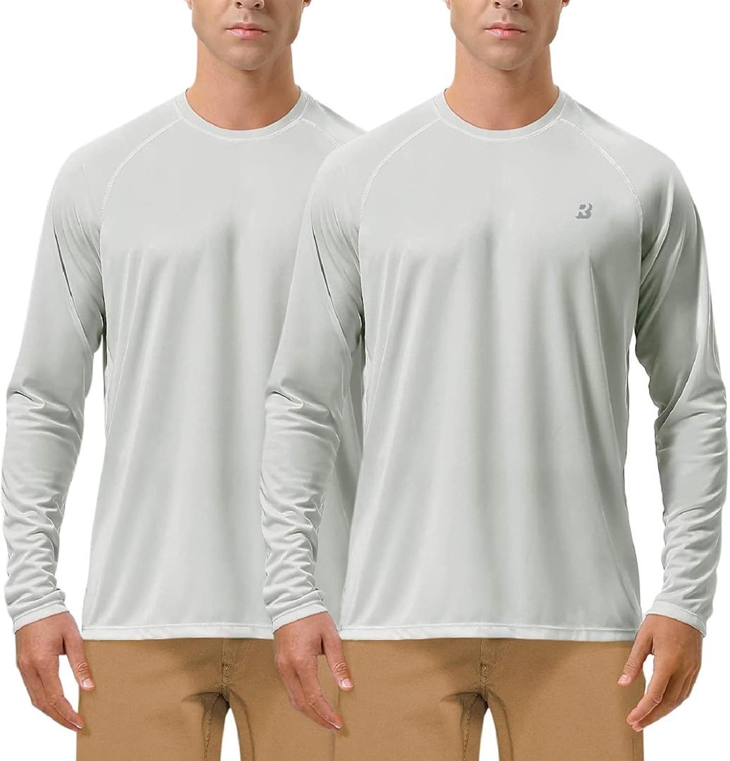 Roadbox Mens UPF 50+ UV Sun Protection Shirts Outdoor Long Sleeve SPF Rash Guard for Fishing Hiking Swimming Running (Medium, 2 Pack - Gray)