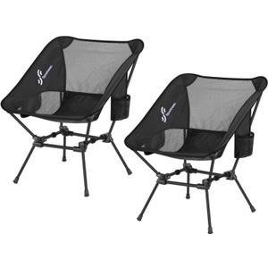 Sportneer Camping Chairs, Lightweight Outdoor Chairs with 2 Side Pockets & Storage Bag, Foldable & Portable Lawn Chairs for Camping Hiking Lawn Picnic Beach Outdoor Travel (2, Black)