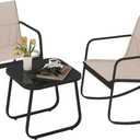 DWVO Brown 3-Piece Patio Bistro Set, Outdoor Textilene Furniture with 2 Rocking Chairs and Coffee Table for Backyard Lawn Garden Balcony Poolside