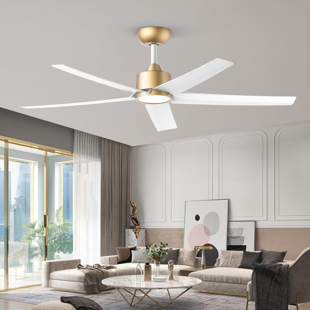 ocioc 52 inch Ceiling Fans with Lights and Remote Control Ultra Quiet DC Motor 3 Color Temperatures Modern Ceiling Fan for Bedroom Kitchen Indoor Covered Outdoor Gold