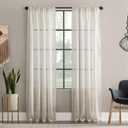 Clean Window Textured Slub Stripe Anti-Dust Allergy/Pet Friendly Sheer Curtain Panel, Linen, 52" W x 84" L (1 Panel)