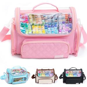 Large Marker Organizer Case Holds 200-300 Markers | Art Marker Storage Bag with Removable Dividers & Clear Top for Artists, Crafters & Travel - Pen, Pencil Alcohol Marker Holder - Art Supply (Pink)
