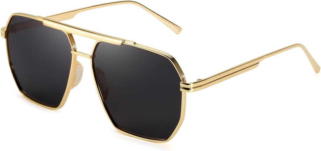 SODQW Oversized Tangle Free Aviator Sunglasses for Women Polarized Shades | Gold Frame, UV400 Protection, Trendy Fashion Designer Sun Glasses, Drivng Beach Outdoor Accessories, Hair-Safe, Gold/Grey, Grey