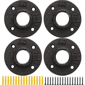 HomiShare Floor Flange 2" Pipe Flange 4Pcs Industrial Malleable Iron Pipe Fittings with 4 Threaded Holes, Industrial Vintage Style Floor Flange for DIY Industrial/Home Decoration(4 Pack, 2")
