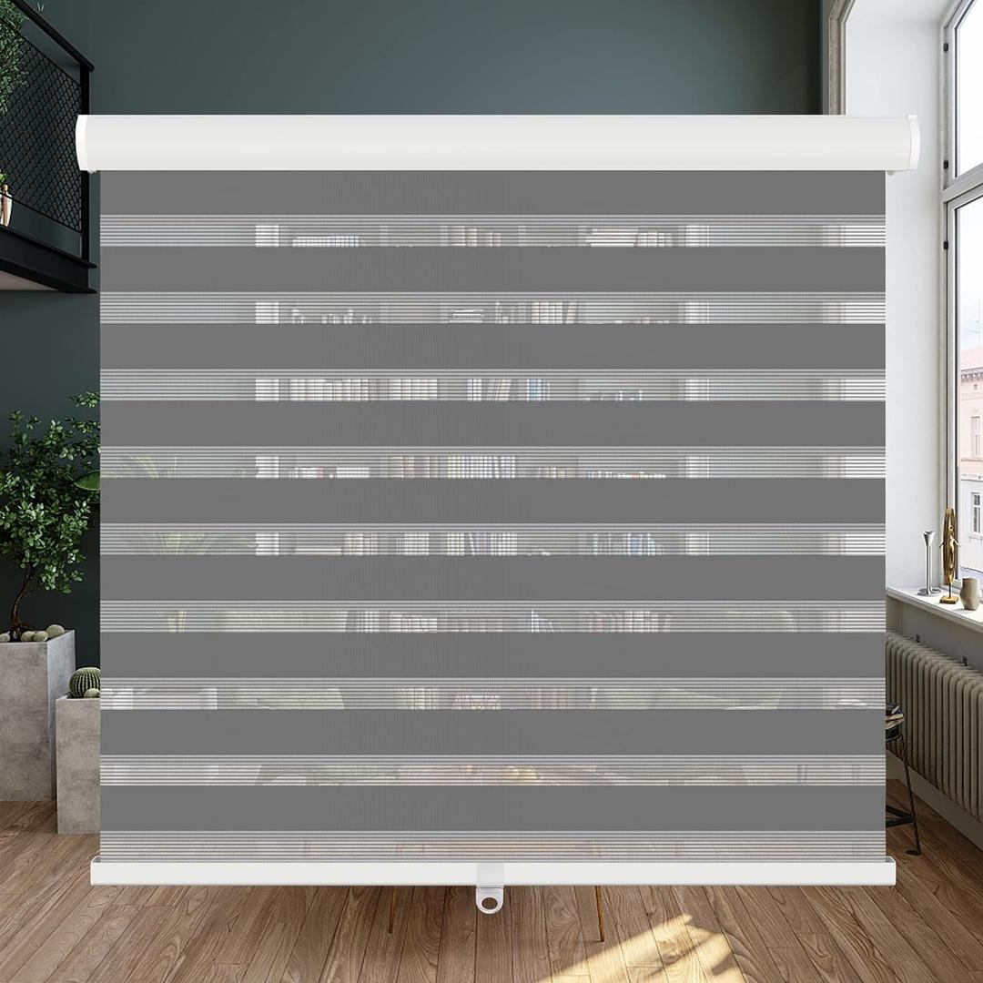 LUCKUP Cordless Zebra Blinds Roller Shades for Window-Dual Layer Sheer Blinds Light Control with Valance Day Night Privacy Light Filtering Fabric, 18" W x 72" H, Dark Grey