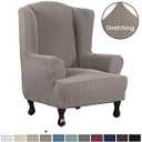 H.VERSAILTEX 1 Piece Super Stretch Stylish Furniture Cover/ Wingback Chair Cover Slipcover Spandex Jacquard Checked Pattern, Super Soft Slipcover Machine Washable/ Skid Resistance (Wing Chair, Taupe)