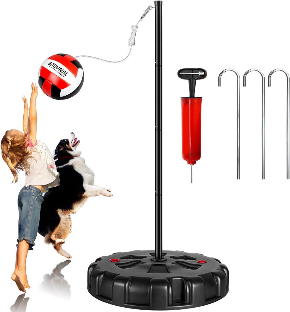 Portable Tetherball Set with Tetherball Ball, Rope and Pole, Tether Ball and Rope with Heavy Duty Poles and Sturdy Base for Kids and Adults Outdoor Backyard Lawn Beach Game