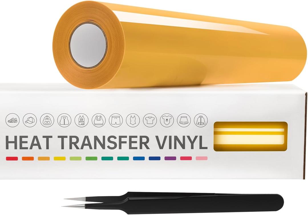 VinylRus Heat Transfer Vinyl-12 x 20ft Yellow Iron on Vinyl Roll for Shirts, HTV Vinyl for Silhouette Cameo, Easy to Cut & Weed