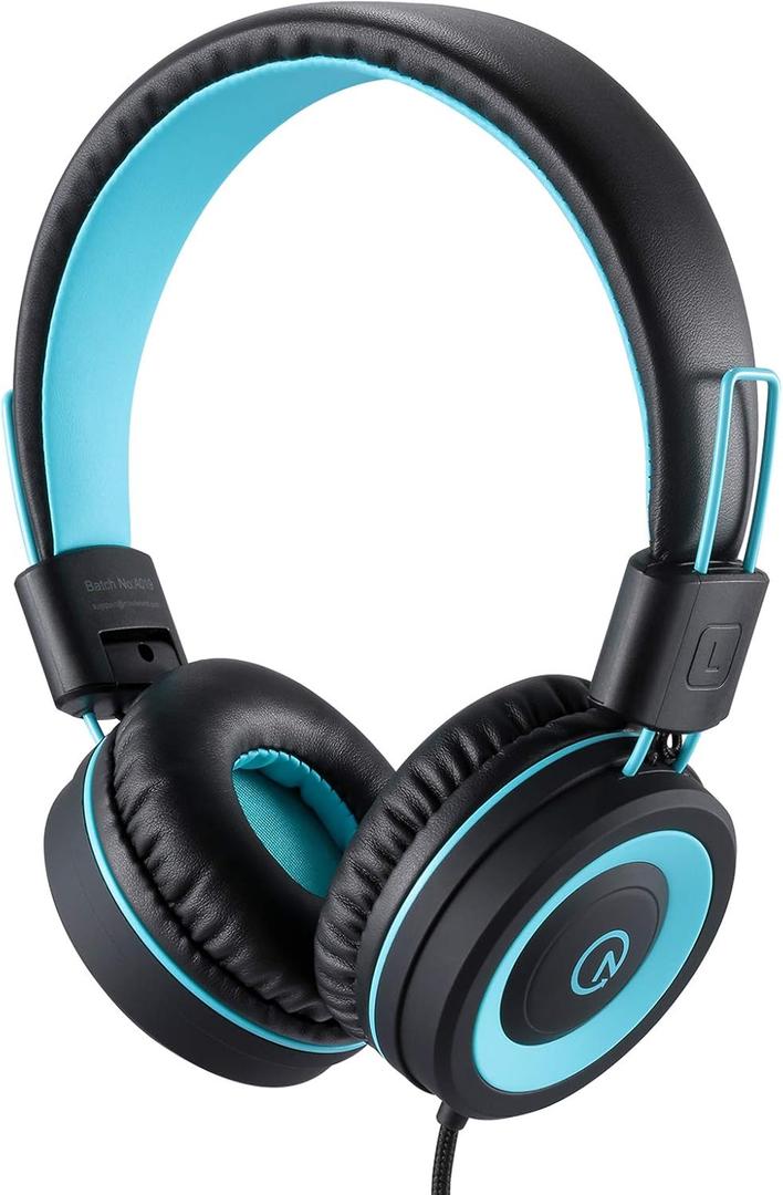 noot products Kids Headphones K11 Foldable Stereo Tangle-Free 5ft Long Cord 3.5mm Jack Plug in Wired On-Ear Headset for iPad/Amazon Kindle,Fire/Boys/Girls/School/Laptop/Travel/Plane/Tablet (Black)