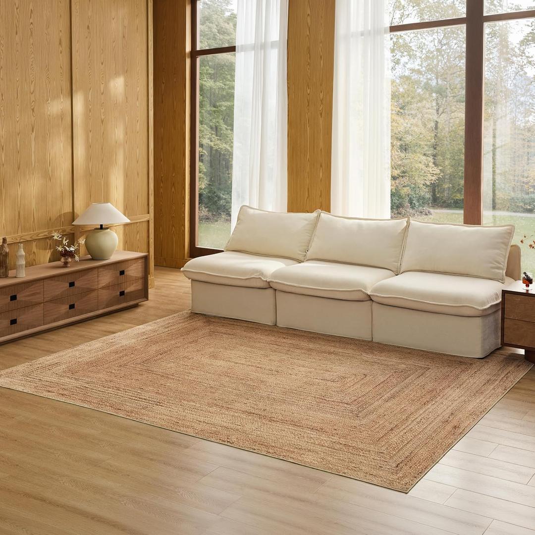 Bedsure 6x9 Printed Jute-Look Washable Area Rug, Soft Polyester Fleece