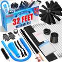 32-Feet Dryer Vent Cleaner Kit, Dryer Vent Cleaning Kit Lint Remover with Dryer Vent Brush, Vacuum Hose Attachment Cleaning Tools, Flexible Lint Trap Brush, Vacuum & Dryer Adapters