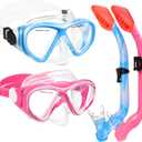 2 Sets Snorkeling Gear for Kids, Kids Snorkel Set for Ages 6-14, Dry Top Snorkel Mask Set for Youth Boys Girls Junior, Tempered Glass Diving Swimming Mask Goggles (Z-2Set(Blue blue+Pink)