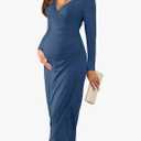 2025 Womens Maternity Wrap Dress V Neck Ruffle Sleeves Semi Formal Baby Shower Photoshoot Party Cocktail Pregnancy, M, Peacock Blue