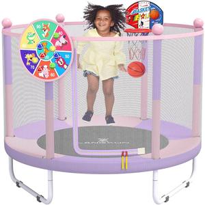 LANGXUN 60" Trampoline for Kids, 5ft Toddler Mini 3-in-1 Trampoline Indoor Outdoor with Basketball Hoop, Dart Board, Christmas Hoilday Toys Birthday Gifts for Girls Boys Age 1-8