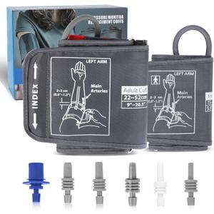 Full-Size Blood Pressure Replacement Cuffs - 5.9-9.5 & 9-21 Inches, Fit Small Medium Large XL XLarge Extra Large Big Arms, 6 Sizes of Connectors Compatible with Omron or Other Brands (Cuffs Only)
