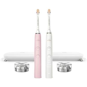 Philips Sonicare DiamondClean Connected Electric Toothbrush 2 Pack, x2 Sonic Toothbrushes, x2 Charging Travel Cases, x2 A3 Brush Heads, 12 Brushing Settings, (Pink and White), Model HX9912/72