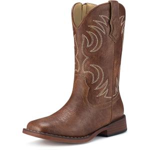 Rollda Boys Cowboy Boots, Kids Cowboy Boots with Square Toe, Girls Cowgirl Western Boots for Toddler/Little Boys/Big Kids, Size 4 