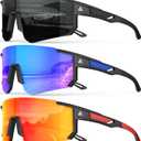 Polarized Sports Sunglasses for Men, UV400 Protection Mens Sunglasses Wrap Around Sun Glasses for Cycling Running (Grey/Drak Blue/Red)
