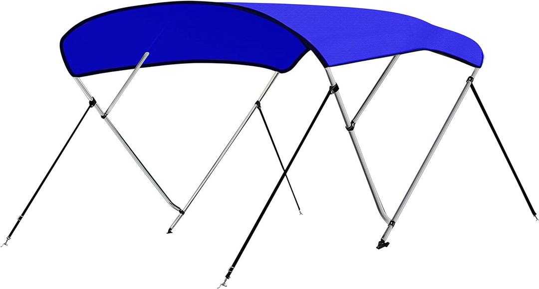 SereneLife 4 Bow Bimini Top Boat Cover  96" L x 79-84" W x 54" H, Durable 1" Aluminum Frame, Waterproof & UV-Resistant, Easy Install with Front Straps, Rear Support Arms & Free Storage Boot (Blue)