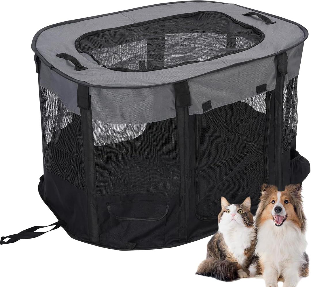 Portable Pet Dog Playpen Kennel Indoor, Foldable Puppy Playpen for Small Animals, Mesh Tent Crate for Travel, Camping, Home & Outdoor, Scratch Proof Dog Exercise Playground Equipment (Black, M, 1)