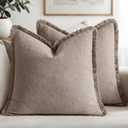 MIULEE Decorative Throw Pillow Covers Neutral Linen Fringe Throw Pillows Euro Shams Set of 2 Dune Boho Farmhouse Cushion Covers for Couch Sofa Bed Living Room Spring Home Decor 24x24 Inch