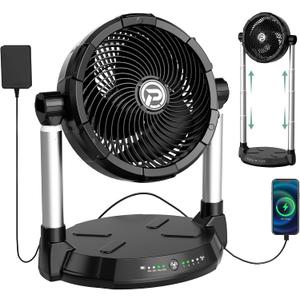 40000mAh Battery Fan with 65H Runtime, 12" High-Velocity 4-Speed Floor Fan, 18-34.6" Dual Stand Height Adjustable & 180Tilt, Dual Outputs, Cordless for Indoor, Outdoor Camping, Travel, Power Outage