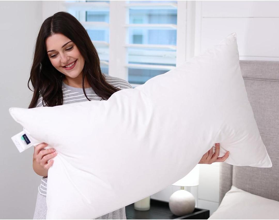 Down Pillow Queen Size, Firm Hotel Collection Bed Pillow with 100% Cotton Cover, Down Surrounded Feather Pillow, 20x30 Inches (2 Pack)