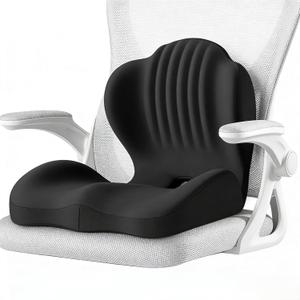 Ergonomic Seat Memory Foam Support Cushion for Back, Car Seat Back Support Cushion for Sciatica Tailbone Pain, Office Desk Chair Car Travel Seat Cushion (Black)