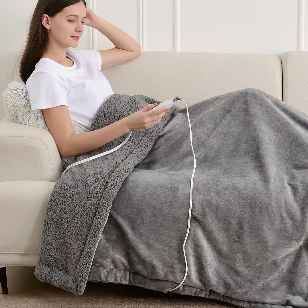 immtree Heated Weighted Blanket, 2 in 1 Weighted Heated Blanket 12lbs Twin Size for Adults, Soft Cozy Sherpa Fleece Weighted Blankets with 4 Heating Levels, 2 Hours Auto-Off, 48"x72", Gray