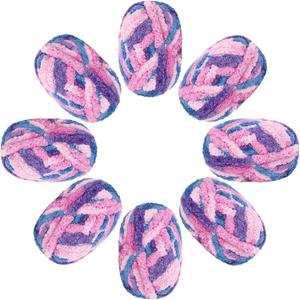 Chunky Yarn for Hand Knitting Crocheting, Aeelike Polyester Soft Jumbo Fluffy Chenille Yarn for Blankets Rugs Mats, 8 Skeins Bulky Yarns for Beginners & Hand Crafter, Purple Pink