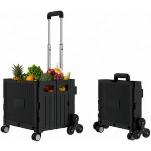 Foldable Shopping Cart: Plastic Stair Climbing Cart & Rolling Crate