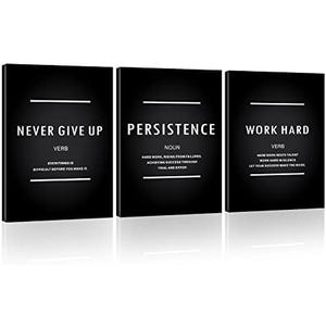 6 PCS Motivational Never Give Up Canvas Wall Art, Inspiration Work Hard Persistence Quotes Reminder Decor Positive Affirmation Poster Success Wall Hanging Picture Leadership Gift for Home Office Workplace