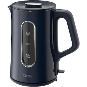 OFFACY Electric Kettle, Double Wall Glass Inner, Hot Water Boiler Heater Pot, 1.5-Liter, 1200 Watts for Fast Boiling, 53oz BPA Free, Navy Blue