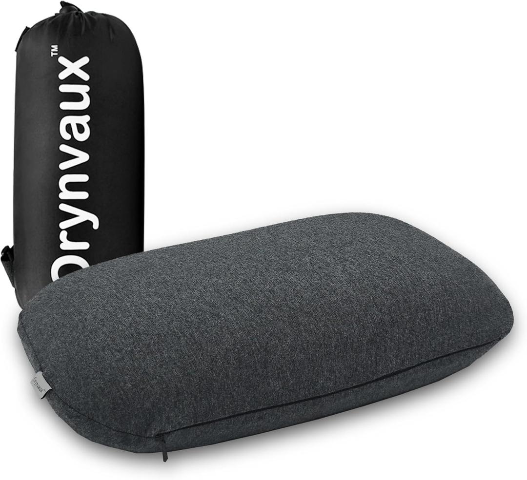 Memory Foam Camping Pillow - Lightweight & Portable Small Travel Pillow for Airplane & Train Travel, Camping, Backpacking, Removable Washable Cover, Easy to Clean, Includes Storage Bag (S-14.9*10.2*3.6in, Black Gray)