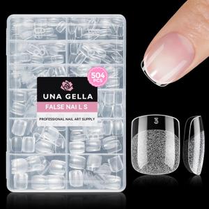 UNA GELLA Short Square Nail Tips 504PCS Pre Etched Extra Short Soft Gel Fake Nails Tips for Women DIY Squoval Press On Nails Extension French Style Salon Full Cover Acrylic Tips 12 Sizes