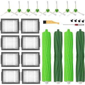 MZY LLC Replacement Parts for iRobot Roomba i7 i7+ i2 i3 i3+ i4 i4+ i6 i6+ i8 i8+/Plus j7 j7+ E5 E6 E7, I, E & J Series Vacuum Cleaner, 2 Set Rubber Brushes, 8 HEPA Filters and 8 Side Brushes