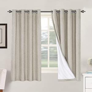 H.VERSAILTEX 100% Blackout Curtains for Bedroom Thermal Insulated Linen Textured Curtains Heat and Full Light Blocking Drapes Living Room Curtains 2 Panel Sets, Cobblestone, 52x63 Inch