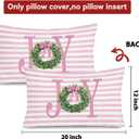 Coquette Pink Bow Christmas Wreath 12x20 Pillow Cover, Preppy Christmas Decor, Girly Pink Striped Joy Xmas Holiday Decorative Throw Pillow Covers Pillowcases for Girls Room Dorm Apartment