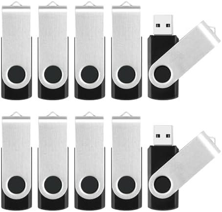 2GB USB Drive 10 Pack Thumb Drives, USB 2.0 Flash Drive Memory Stick Pendrive with Light, Bulk Flashdrive Photo Stick for Backup and Transfer, Swivel USB Storage Flash Drive Jump Drive Zip Drive