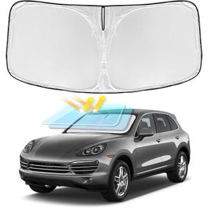 for Porsche Cayenne 2019-2024 2025 Windshield Sun Shade - 4 Layers Car Sunshades for Front Windows Shade Cover Custom Fit Cayenne Sun Visor 250T Retractable Shade Blocks UV Rays Car Accessories