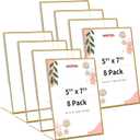 Smarpau 8 Pack Gold Acrylic Sign Holder 5x7 Gold Picture Frames Double Sided Acrylic Sign Holder with Table Menu Holders for Wedding Party Photos Art Display