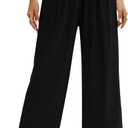 HEEKPEK Linen Capri Pants for Women Wide Leg Casual Elastic High Waist Trousers Flowy Beach Cropped Pants with Pockets (Black, L)