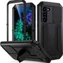 JGY Samsung S23 Plus Rugged Metal Case with Screen Protector Kickstand Camera Slide Cover for Samsung S23 Plus Full Body Military Sturdy Heavy Duty Shockproof Dorp Test Cover for Outdoor (Black)