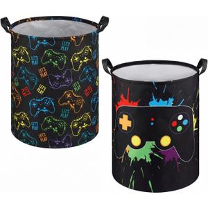 Zhehao 2 Pcs Gamer Laundry Basket Boys Kids Laundry Hamper Gamer Room Decor Gaming Storage Basket Hamper Clothes Organizer Nursery Toy Storage Bin for Gifts Bedroom Bathroom Decoration(Stylish)